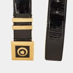 مملوكة مسبقًا Versace Black Patent Leather Medusa Square Buckle Belt 85 CM