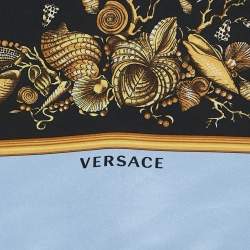 Pre Owned Versace Blue Trésor De La Mer Print Silk Scarf