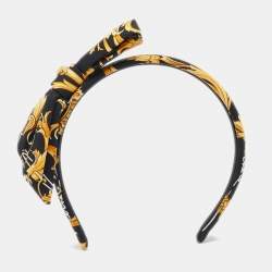 Versace Black/Yellow Barocco Silk Bow Headband One Size