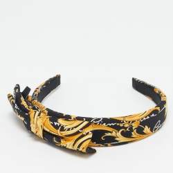 Versace Black/Yellow Barocco Silk Bow Headband One Size