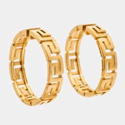 Pre Owned Versace Greca Gold Tone Hoop Earrings