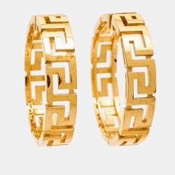 Pre Owned Versace Greca Gold Tone Hoop Earrings