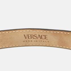 Pre Owned Versace Black Leather Logo Crystals Waist Belt 85CM