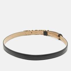 Pre Owned Versace Black Leather Logo Crystals Waist Belt 85CM
