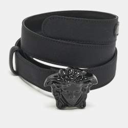 Versace Black Leather Medusa Slim Belt 
