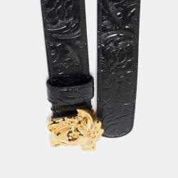 مملوكة مسبقًا Versace Black Barocco Embossed Leather Medusa Buckle Belt 90CM