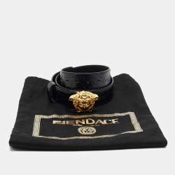 مملوكة مسبقًا Versace Black Barocco Embossed Leather Medusa Buckle Belt 90CM