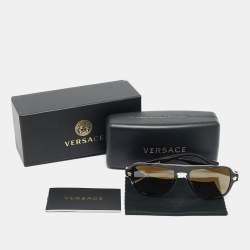 Pre Owned Versace Dark Brown Mirrored MOD. 2199 Medusa Frame Square Sunglasses