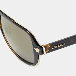 Pre Owned Versace Dark Brown Mirrored MOD. 2199 Medusa Frame Square Sunglasses