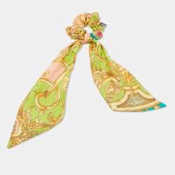 Versace Multicolor Barocco Print Silk Scrunchie