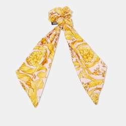Versace Pink Barocco Print Silk Scrunchie