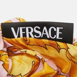 Versace Pink Barocco Print Silk Scrunchie
