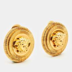 Pre Owned Versace Medusa Biggie Gold Tone Earrings