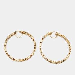 Pre Owned Versace Logo Gold Tone Hoop Earrings