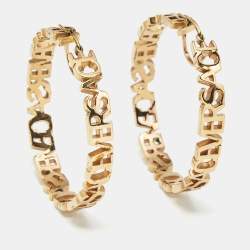 Pre Owned Versace Logo Gold Tone Hoop Earrings