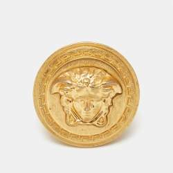 Pre Owned Versace Icon Medusa Gold Tone Large Ring Size 57