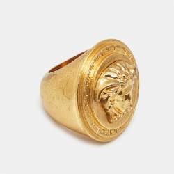 Pre Owned Versace Icon Medusa Gold Tone Large Ring Size 57