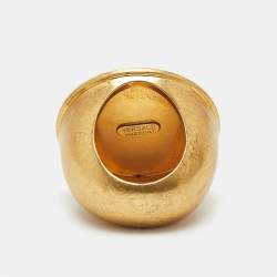 Pre Owned Versace Icon Medusa Gold Tone Large Ring Size 57
