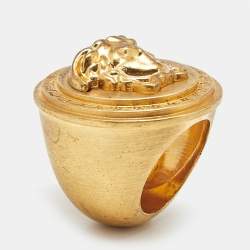 Pre Owned Versace Icon Medusa Gold Tone Large Ring Size 57