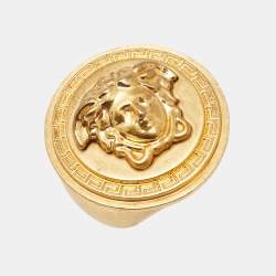Pre Owned Versace Icon Medusa Gold Tone Large Ring Size 57
