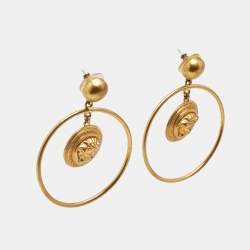 Pre Owned Versace Medusa Head Gold Tone Large Hoop Earrings