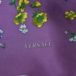 Pre Owned Versace Purple Floral Print Silk Scarf 