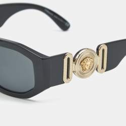 Pre Owned Versace Black MOD 4361 Medusa Biggie Rectangular Sunglasses