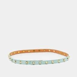 Pre Owned Versace Mint Blue Leather Studded Belt 75 CM