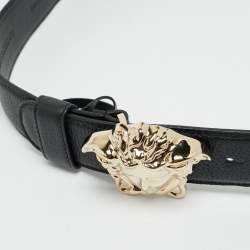 Pre Owned Versace Black Leather La Medusa Buckle Belt 90 CM