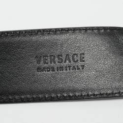 Pre Owned Versace Black Leather La Medusa Buckle Belt 90 CM