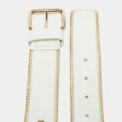 Pre Owned Versace White Leather Zip Detail Buckle Belt 70 CM