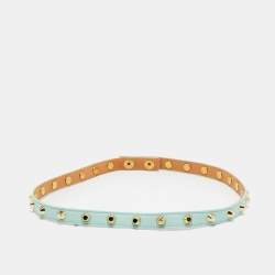 Pre Owned Versace  Light Blue Leather Studded Wrap Around Bracelet 