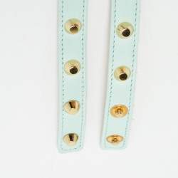 Pre Owned Versace  Light Blue Leather Studded Wrap Around Bracelet 