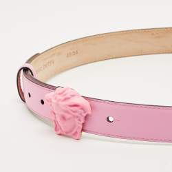 Pre Owned Versace Pink Leather Medusa Buckle Belt 85CM