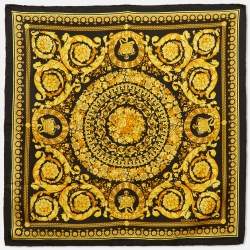 Pre Owned Versace Black/Gold Baroque Print Silk Square Scarf