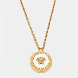 Pre Owned Versace Medusa Ceramic Gold Tone Pendant Necklace