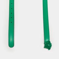 Pre Owned Versace Green Leather Medusa Buckle Slim Belt 95 CM