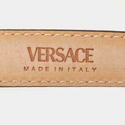 Pre Owned Versace Green Leather Medusa Buckle Slim Belt 95 CM
