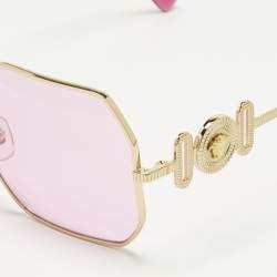 Pre Owned Versace Pink/Gold Tone Medusa Square Sunglasses