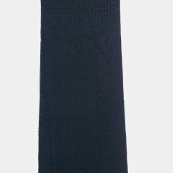 Pre Owned Versace Blue Logo Jacquard Wool Stole 