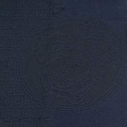 Pre Owned Versace Blue Logo Jacquard Wool Stole 