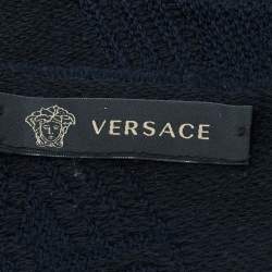 Pre Owned Versace Blue Logo Jacquard Wool Stole 