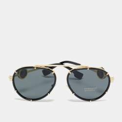 Pre Owned Versace Black/Gold MOD 2232 Medusa Strap Aviator Sunglasses