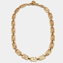 Pre Owned Versace Greca Gold Tone Necklace