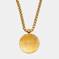 Pre Owned Versace Medusa Gold Tone Long Necklace