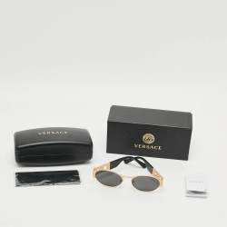 Pre Owned Versace Black/Gold Tone MOD 2264 Oval Sunglasses