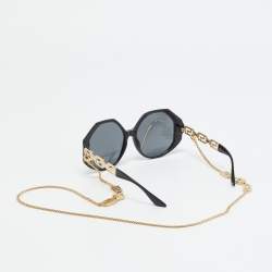 Pre Owned Versace Black MOD 4395 Medusa Greca Chain Oversized Sunglasses