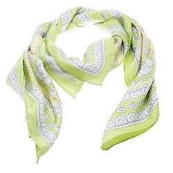Versace Lime Green Floral Baroque Printed Silk Square Scarf