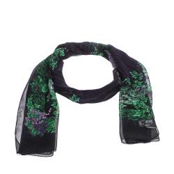 Pre Owned Versace Black & Purple Floral Print Silk Stole