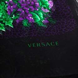 Pre Owned Versace Black & Purple Floral Print Silk Stole